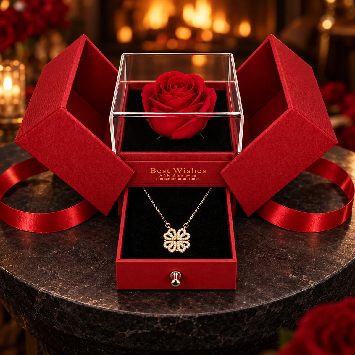 Eternal Hearts · Gold / Ruby Ribbon · Red