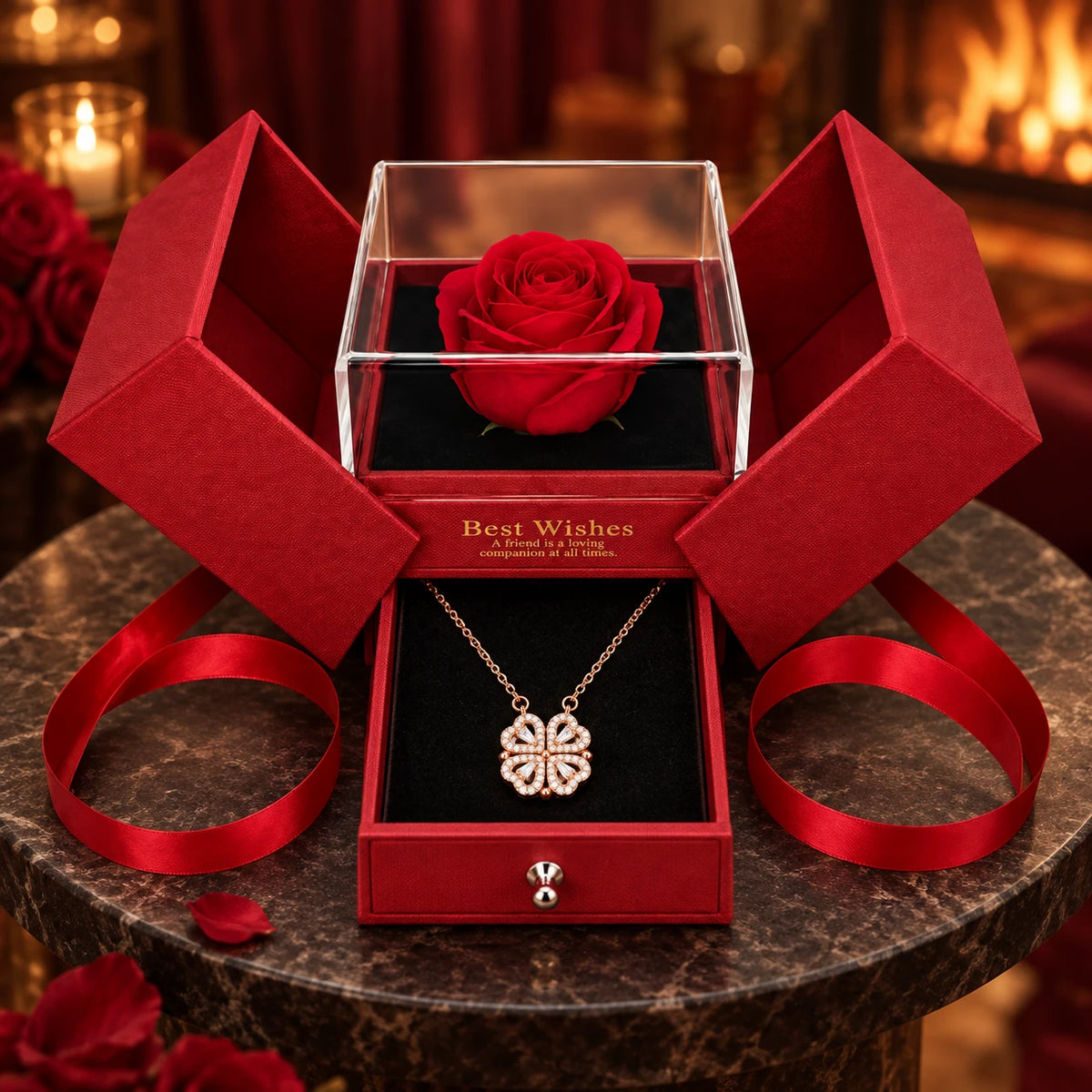 Eternal Hearts · Rose Gold / Ruby Ribbon · Red