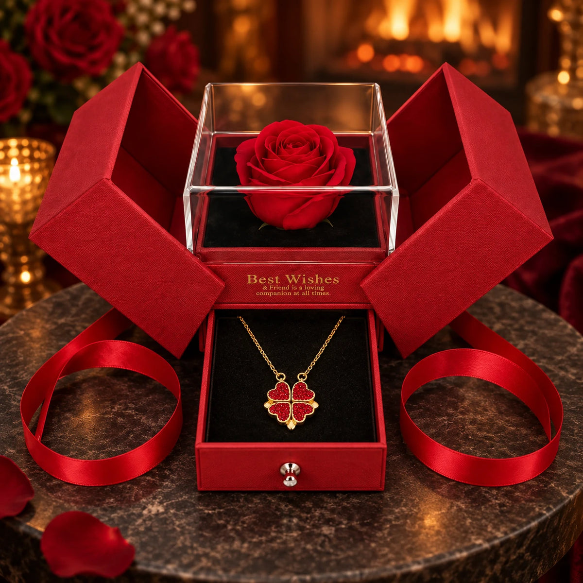 Ruby Hearts · Gold / Ruby Ribbon · Red