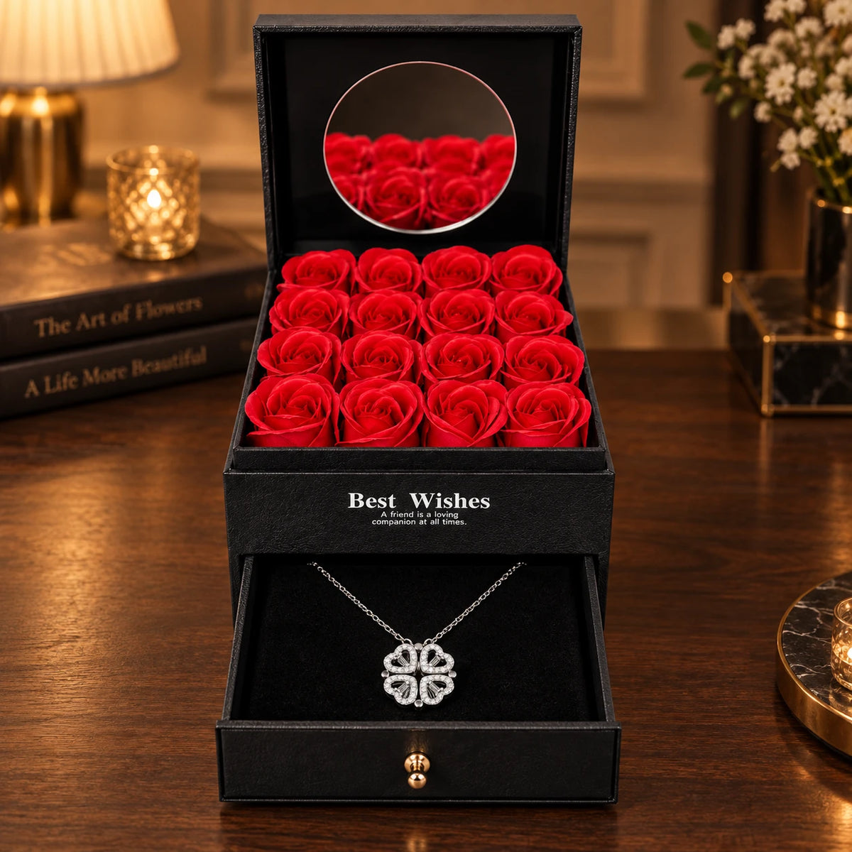 Eternal Hearts · Silver / Midnight Mirror · 16 Roses